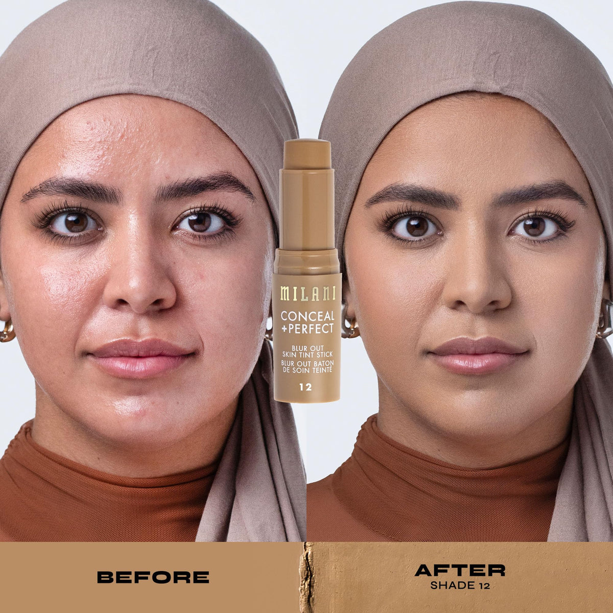 Milani Conceal + Perfect Blur Out Skin Tint Foundation 12-Medium Olive with applicator