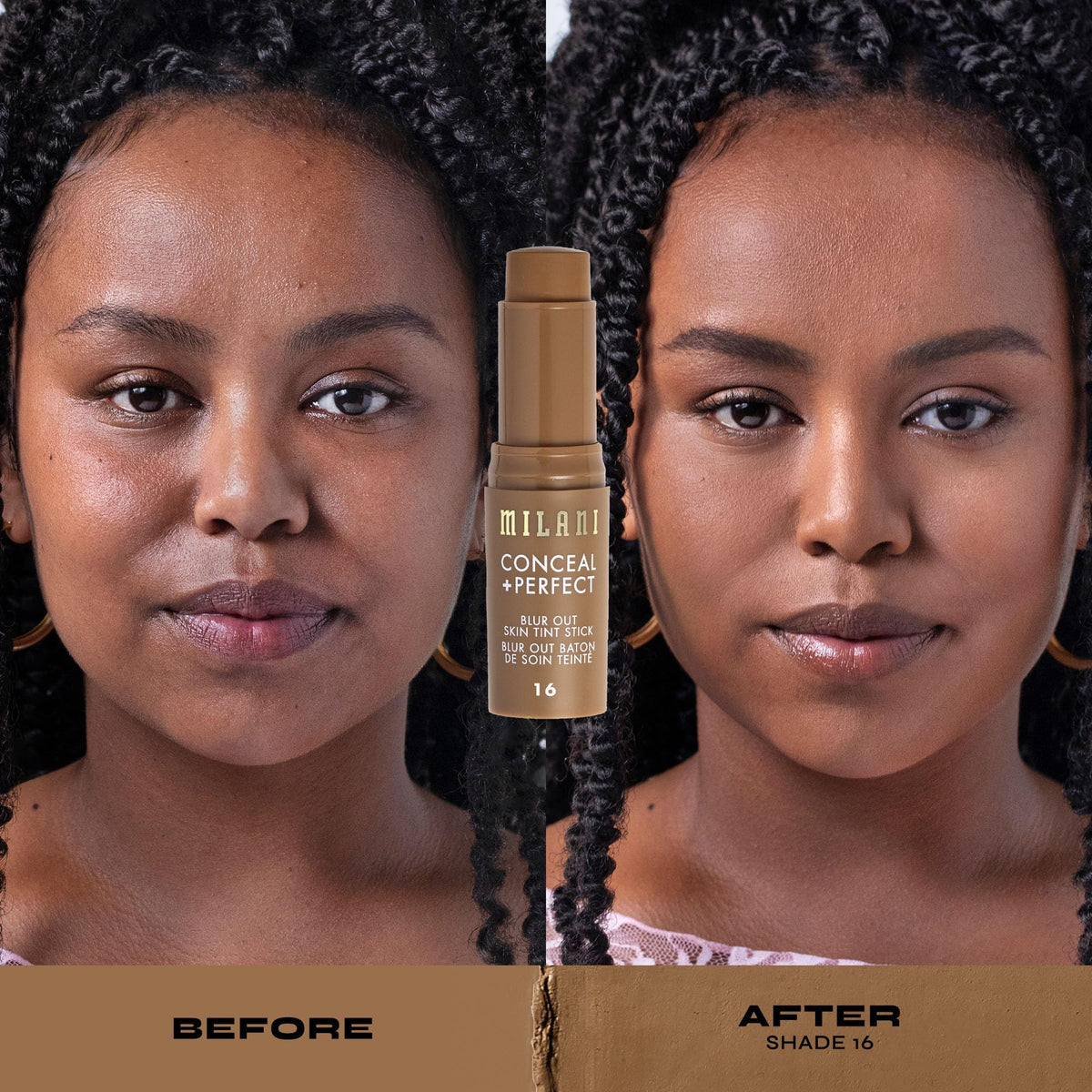 Milani Conceal + Perfect Blur Out Skin Tint Foundation 16-Deep Tan Golden in use