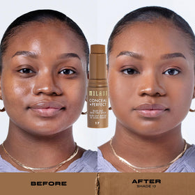 Milani Conceal + Perfect Blur Out Skin Tint Foundation 17-Deep Warm Yellow in makeup setup