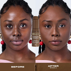 Milani Conceal + Perfect Blur Out Skin Tint Foundation 21-Deep Neutral in makeup setup