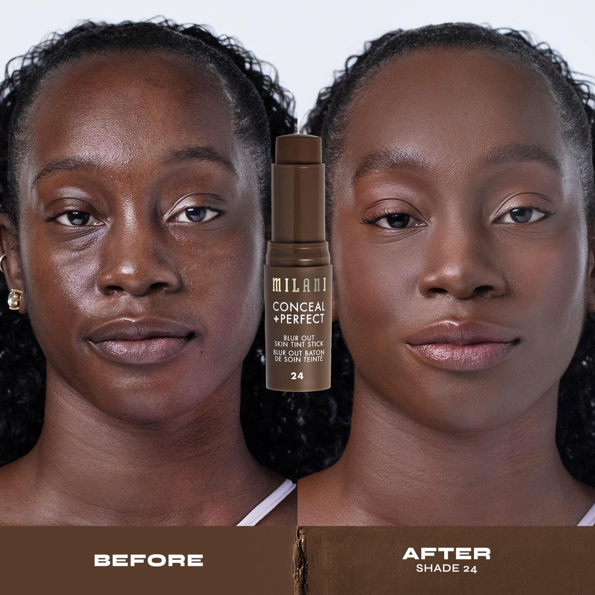 Milani Conceal + Perfect Blur Out Skin Tint Foundation application with brush