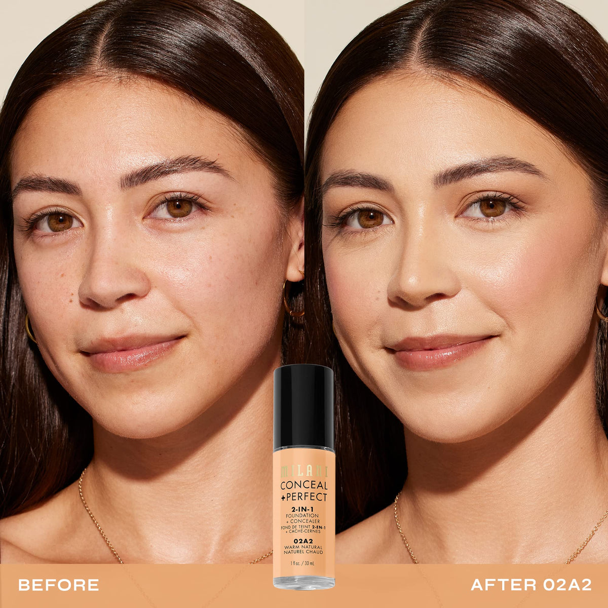 Milani Conceal + Perfect Foundation + Concealer 02A2-Warm Natural bottle with pump