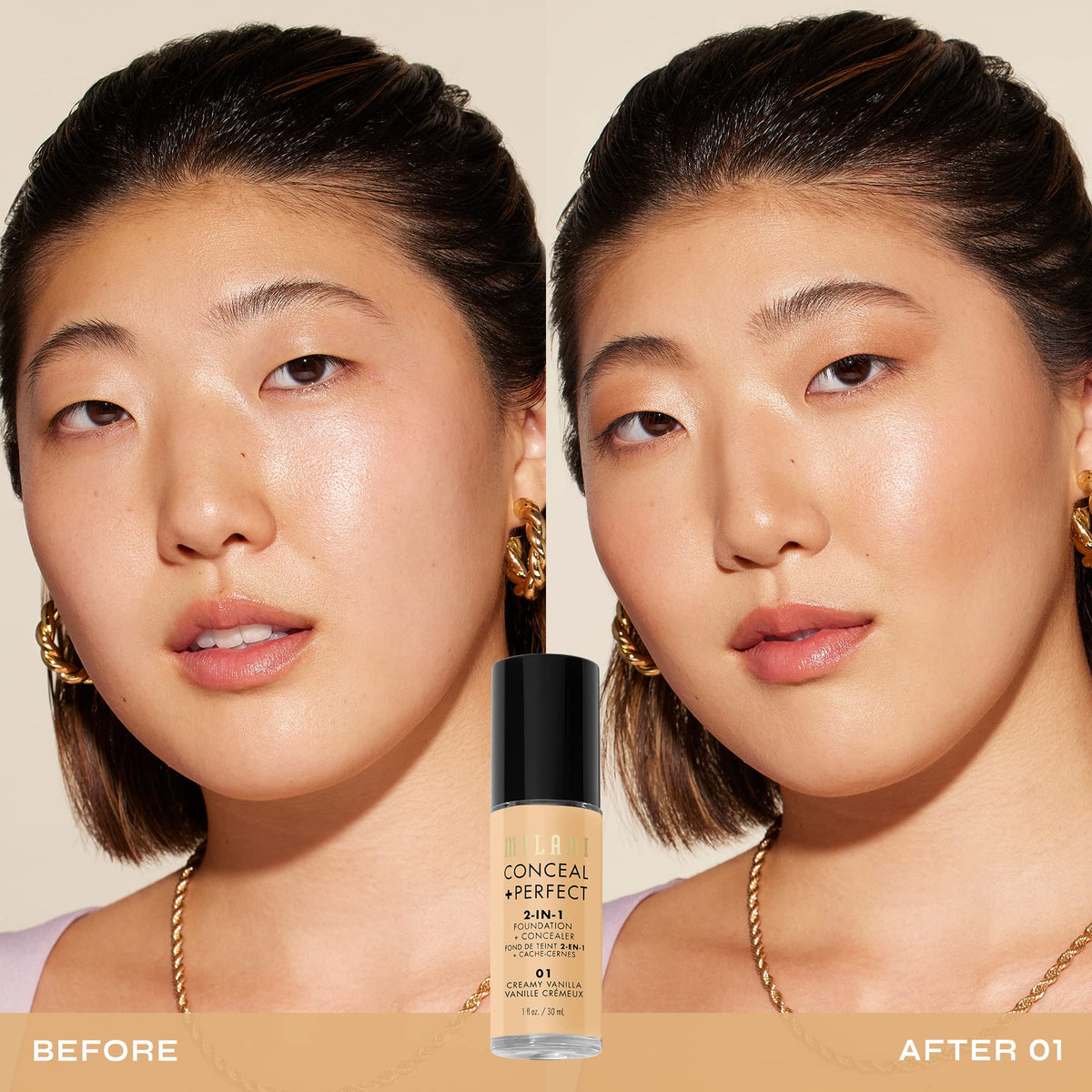 Milani Conceal + Perfect Foundation pump and texture close-up
