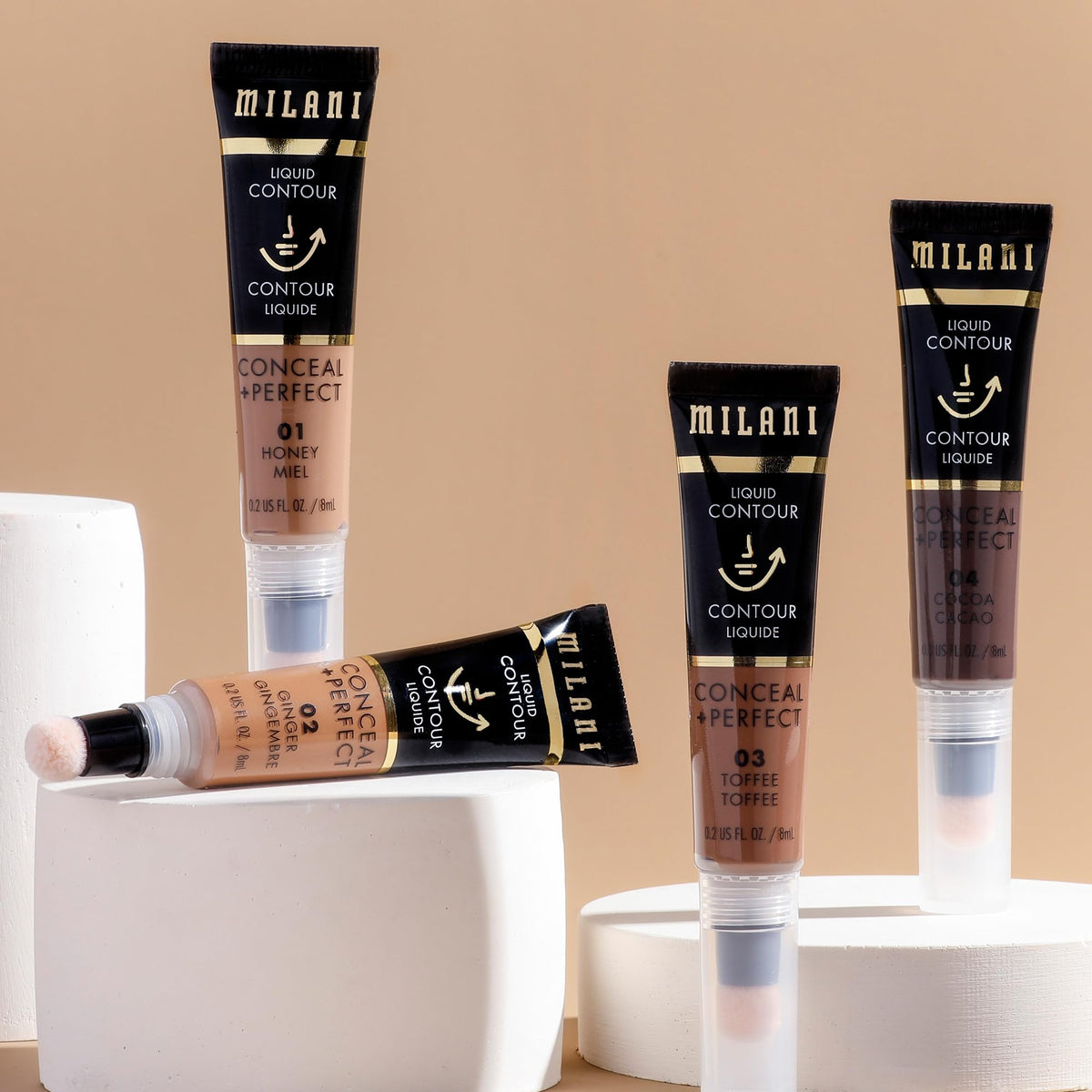 Milani Conceal + Perfect Liquid Contour Toffee on makeup table