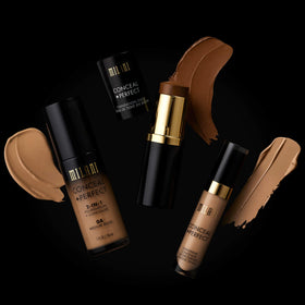 Milani Conceal + Perfect Liquid Foundation shade range display