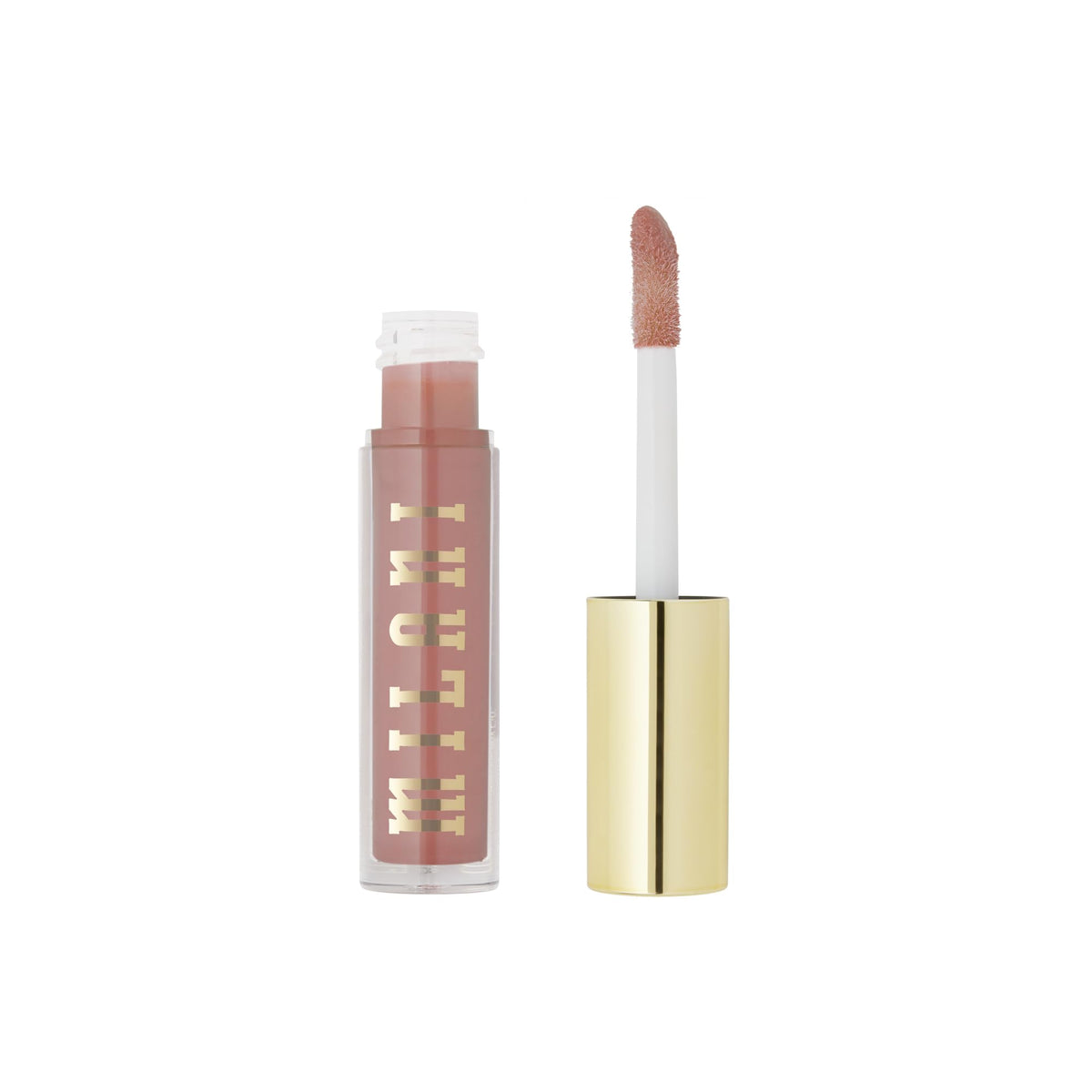 Milani lip gloss in Soft Rose on a flat lay background