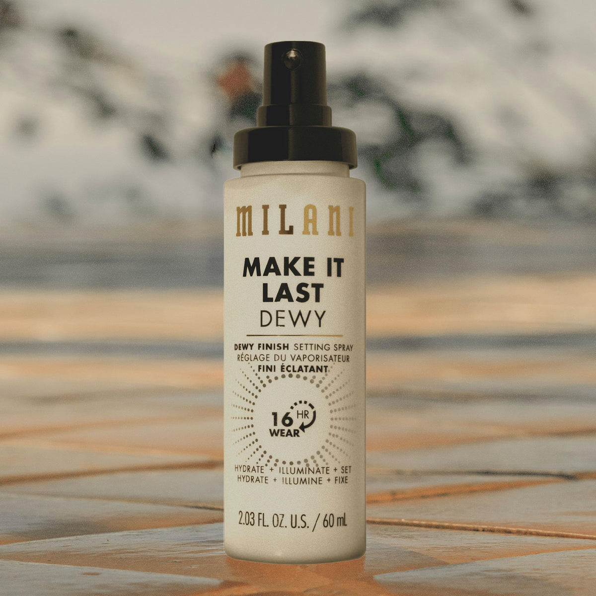 Milani Make It Last Dewy Setting Spray in makeup bag