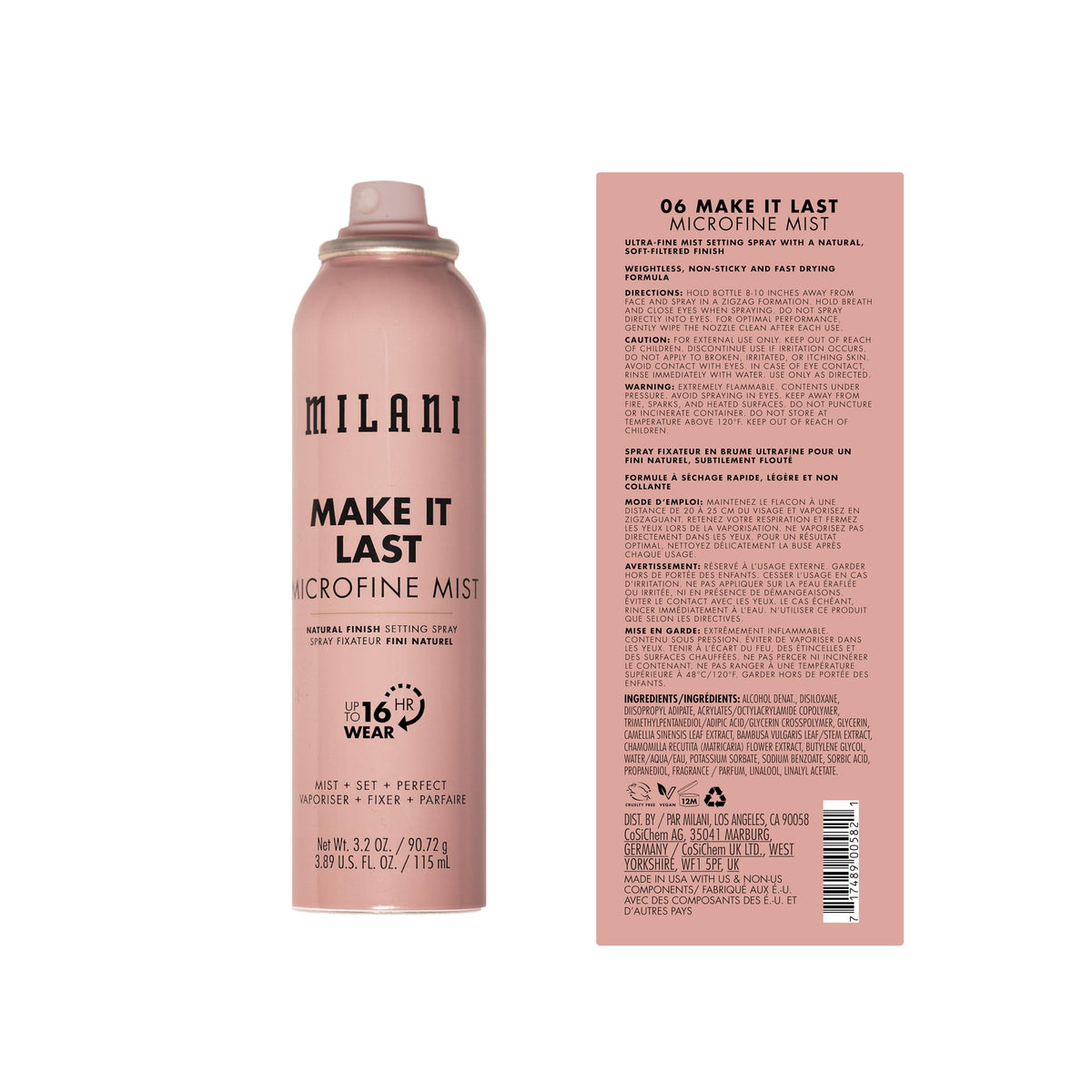 Milani Make It Last Microfine Mist Setting Spray bottle side view