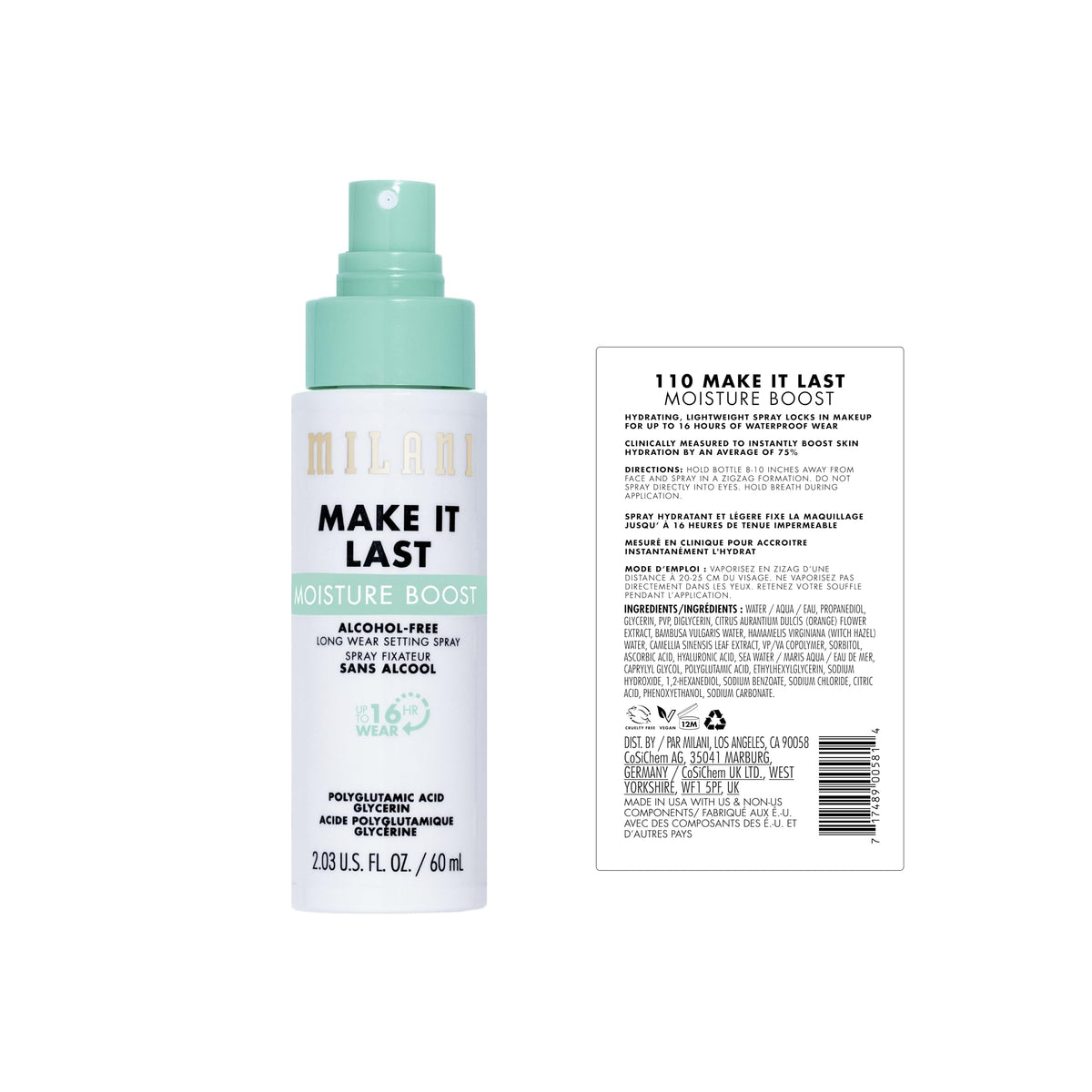 Milani Make It Last Moisture support Setting Spray packaging