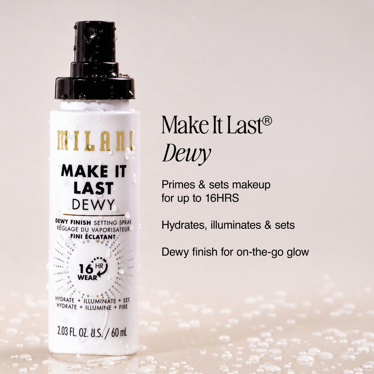 Milani Make It Last Setting Spray in use on model