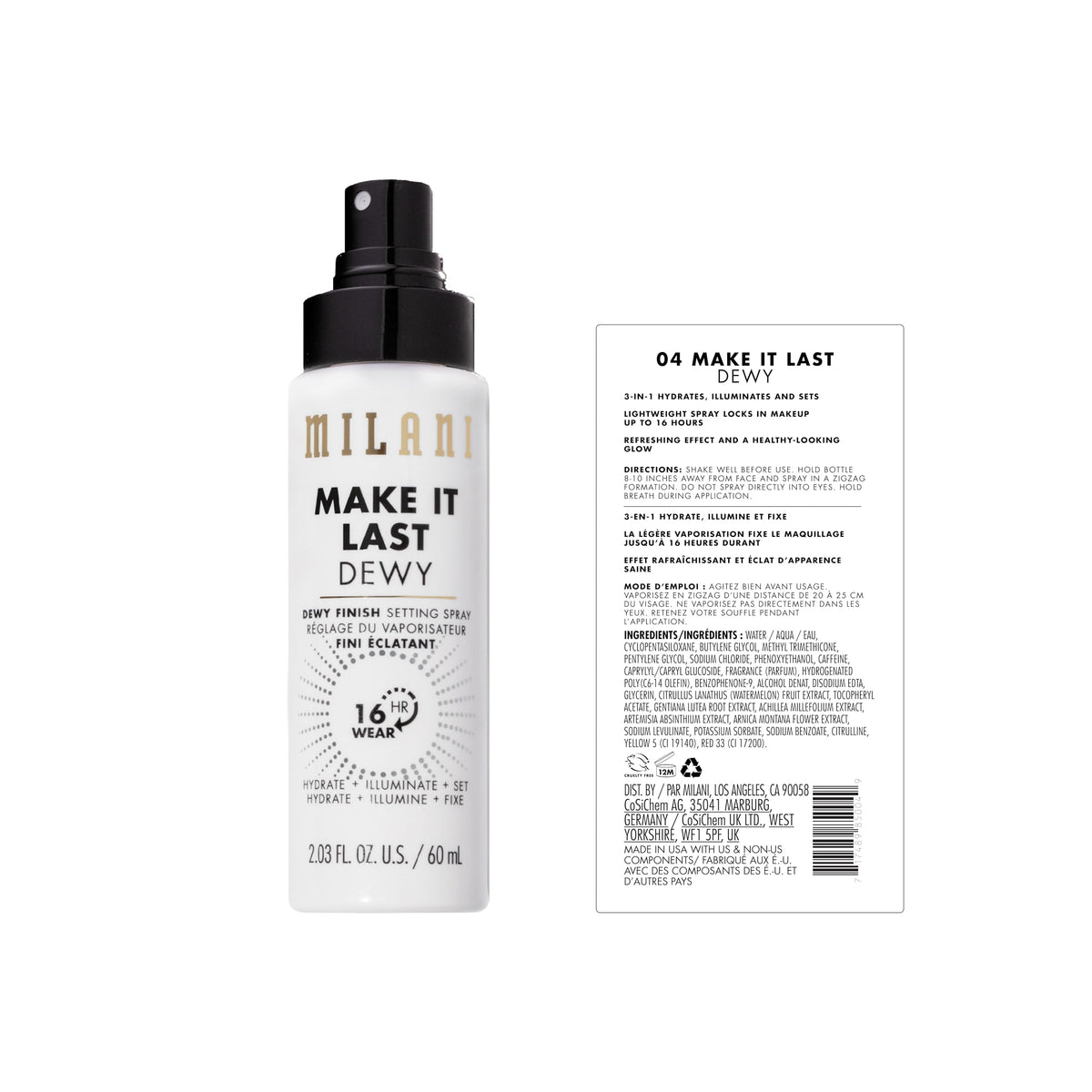 Milani Make It Last Setting Spray packaging details
