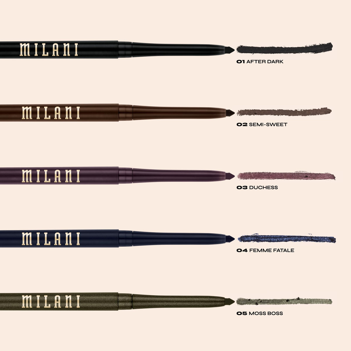 Milani Stay Put Eyeliner Pencil in different shades