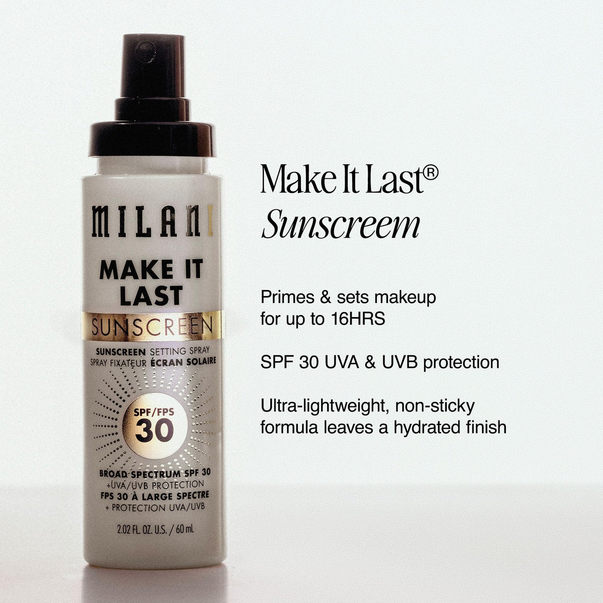 Milani Sunscreen Setting Spray SPF 30 mist application