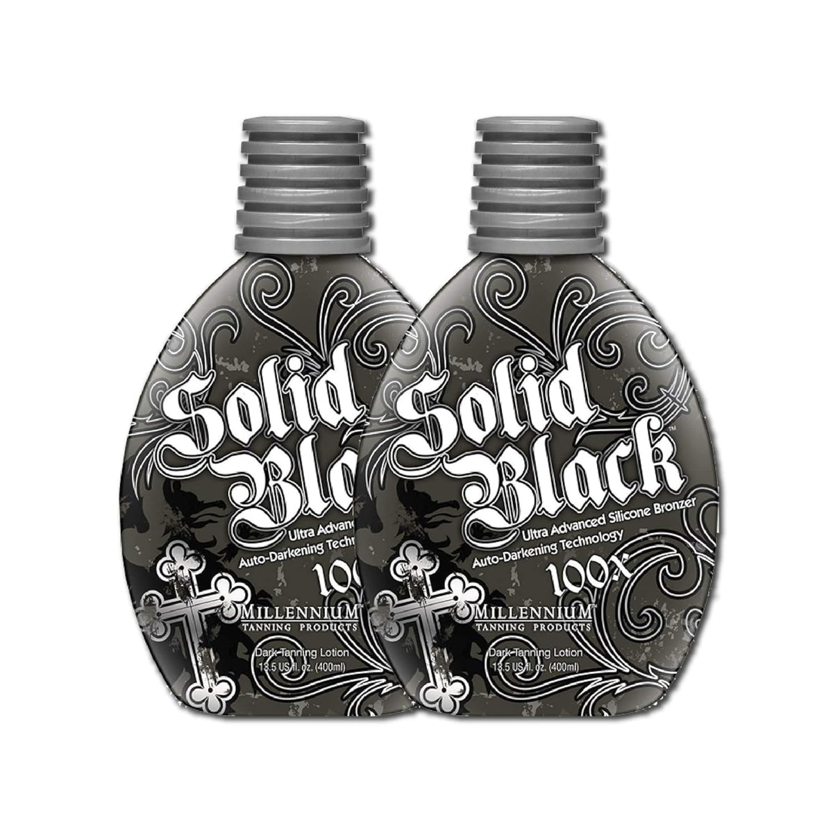 Millennium Tanning Solid Black 100X Dark Tanning Lotion in a tanning bed