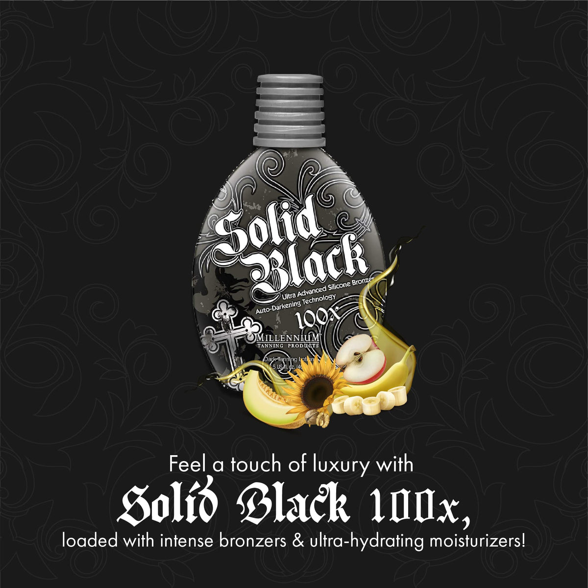 Millennium Tanning SOLID BLACK 100X Dark Tanning Lotion in use indoors