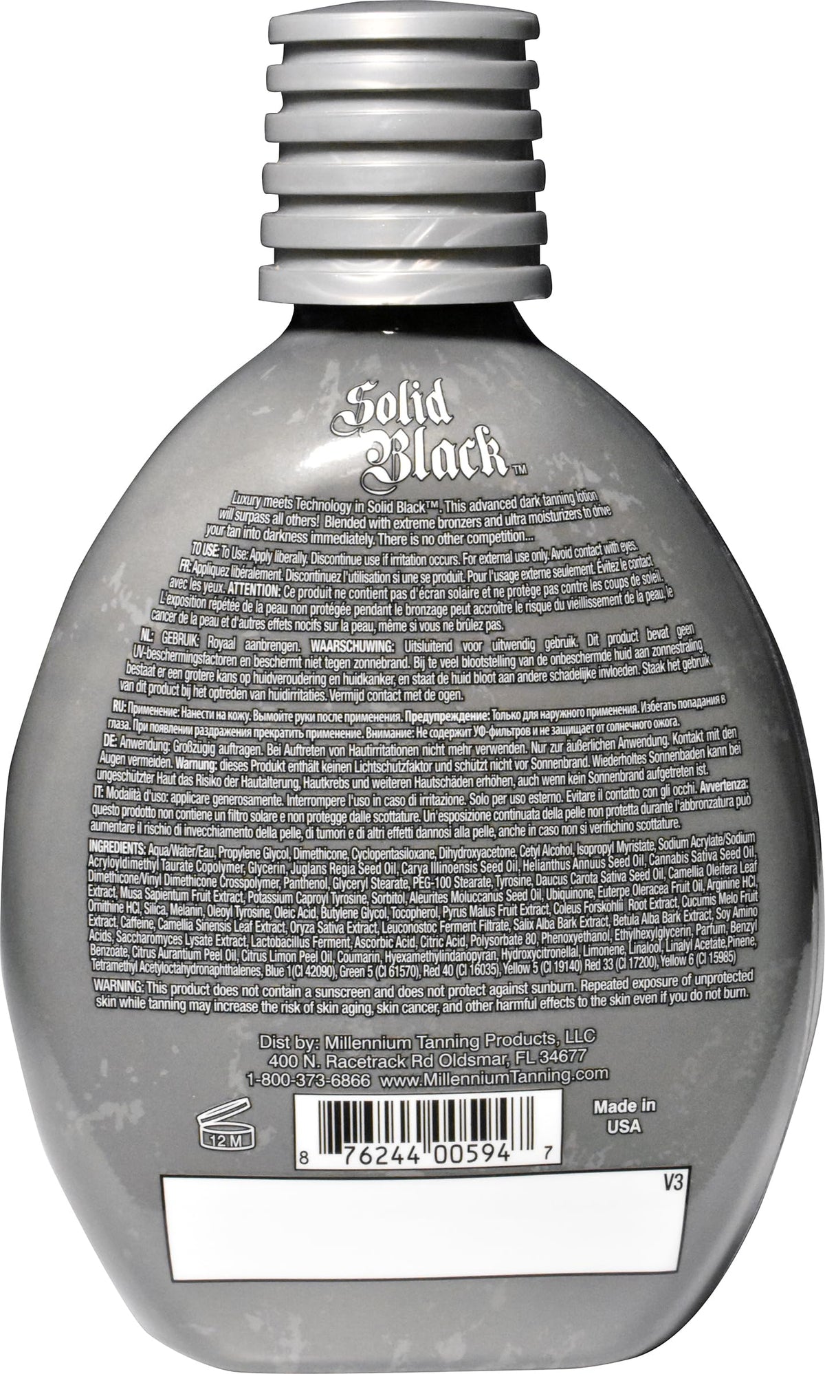 Millennium Tanning Solid Black 100X Dark Tanning Lotion packaging