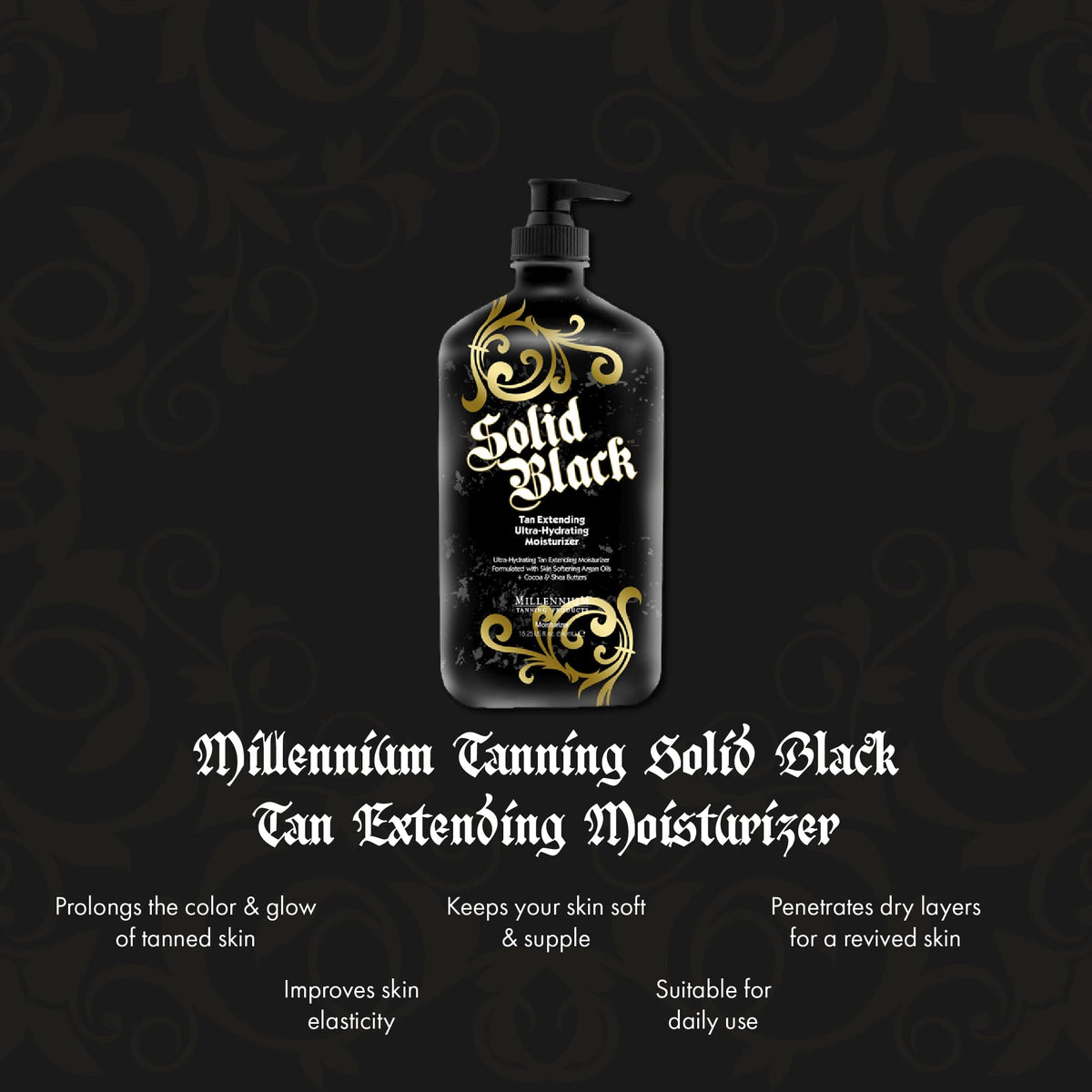 Millennium Tanning Solid Black Tan Extender Moisturizer back view