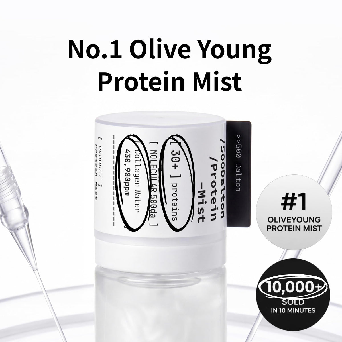 millimilli 500 Dalton Protein Mist back view showing ingredient list
