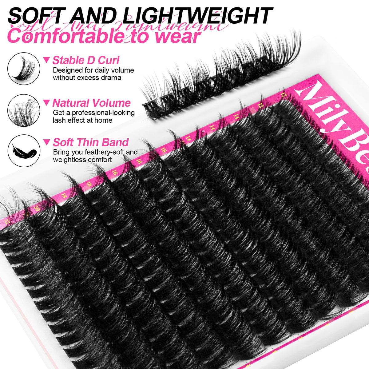 MilyBest Fluffy Lash Clusters 12-22mm D Curl close-up of lashes