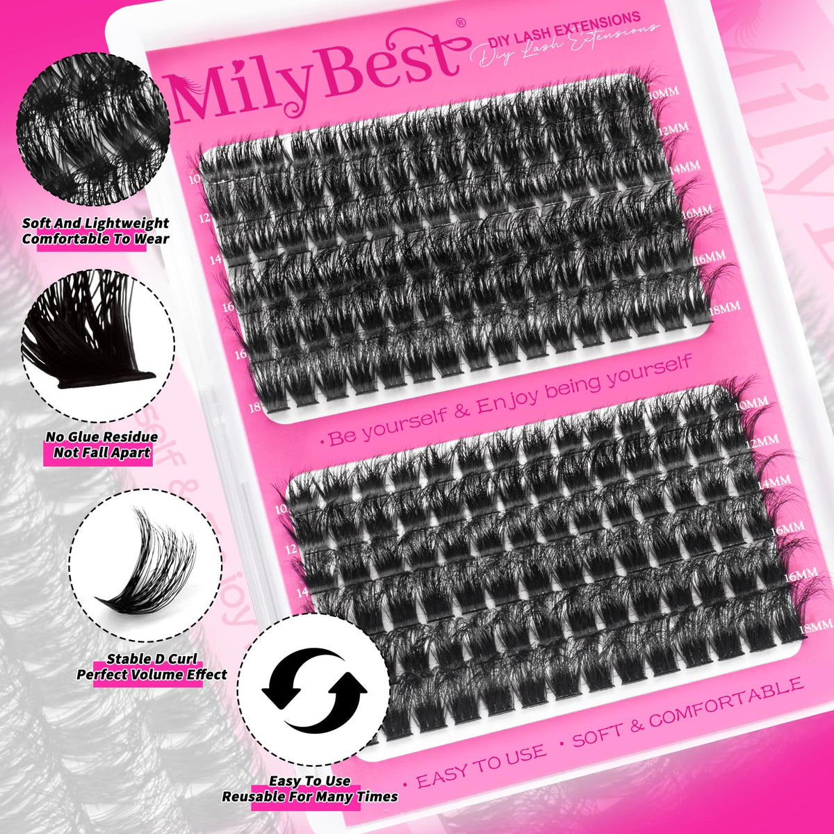 MilyBest Fluffy Lash Clusters packaging with 10-18mm lengths