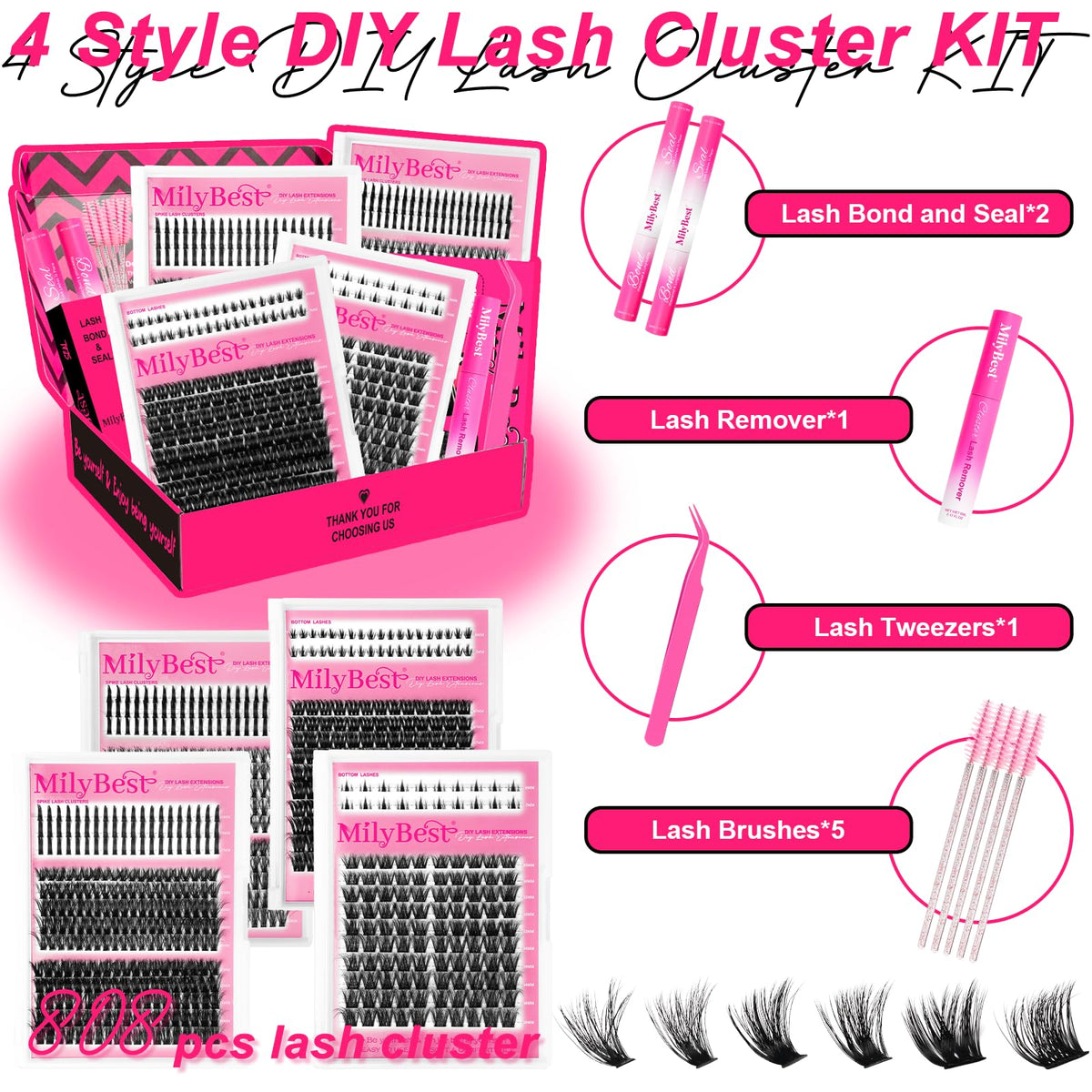 MilyBest lash clusters in various lengths and styles