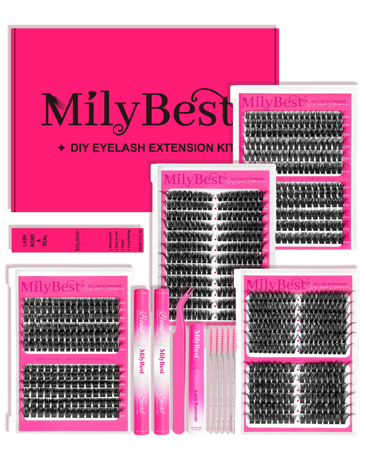 MilyBest Lash Clusters Kit with 864 pcs and accessories