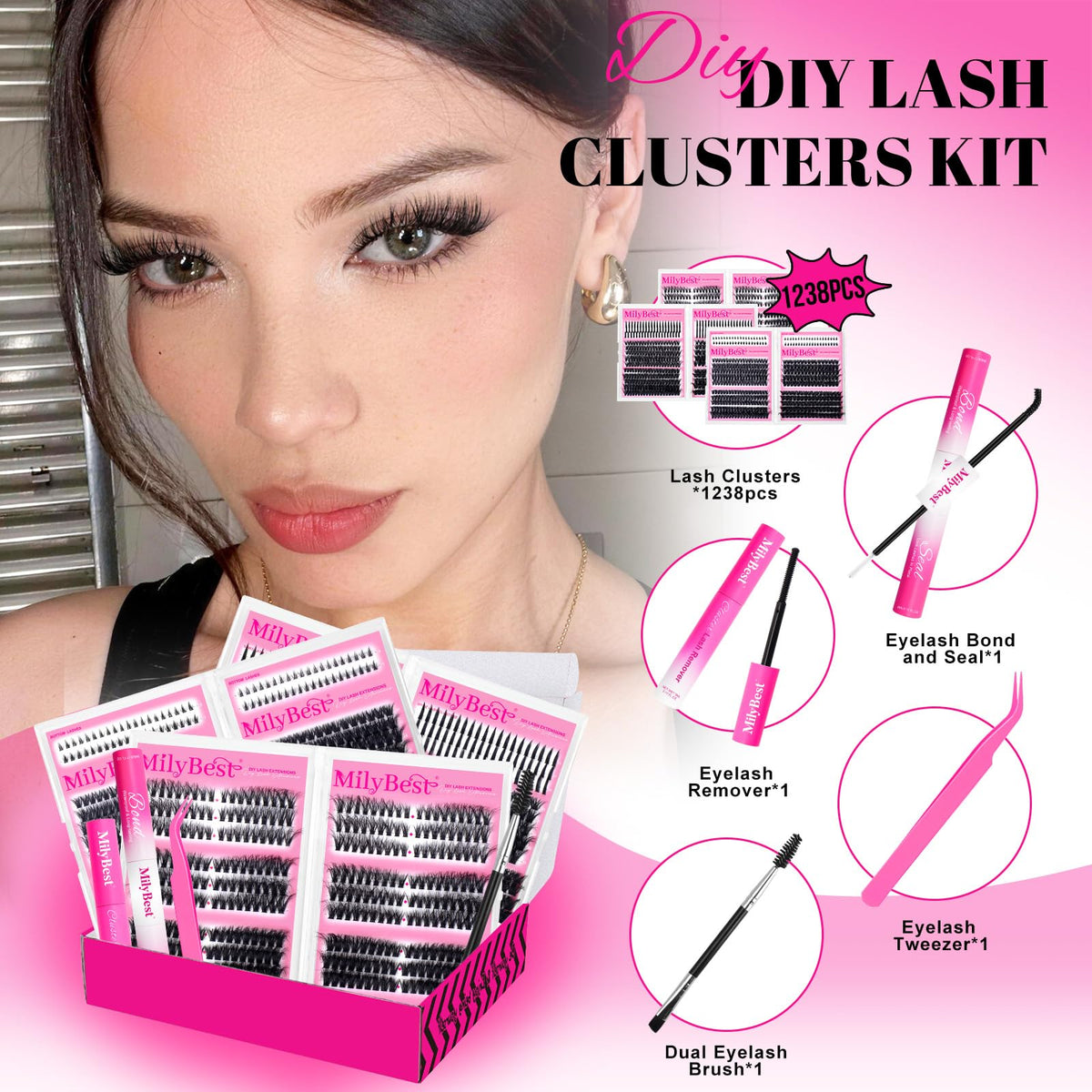 MilyBest lash clusters showing various lengths and styles