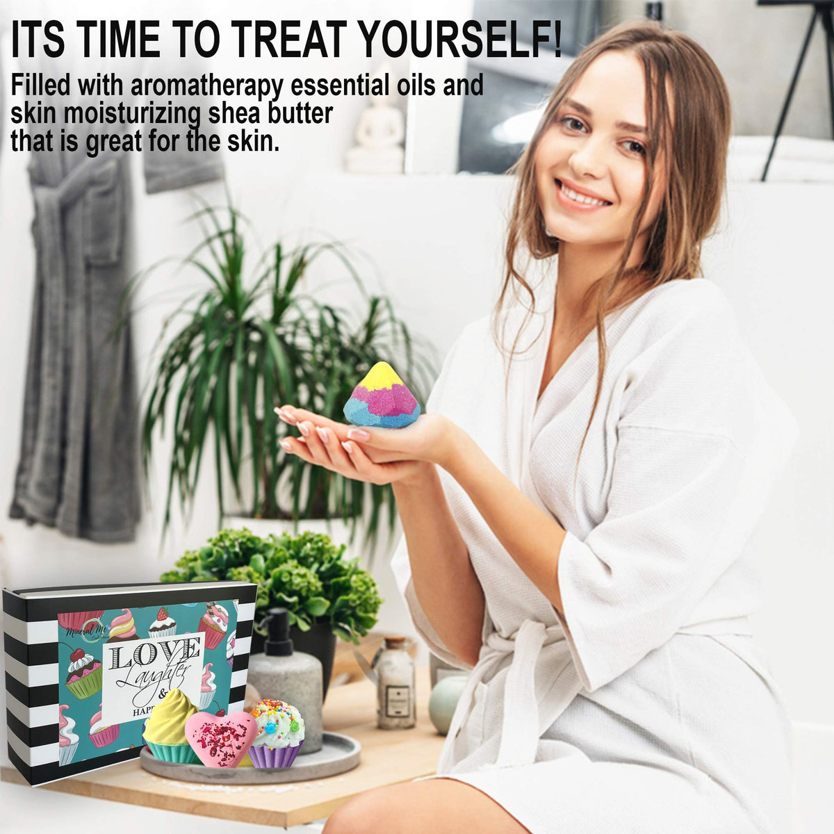 Mineral Me California bath bombs in a relaxing bath setting