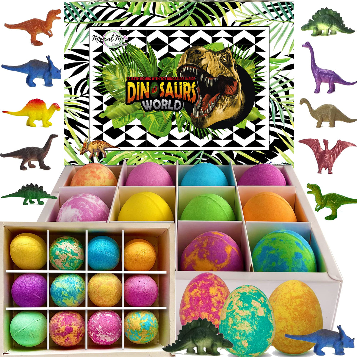 Mineral Me California Dinosaur Bath Bombs Set with 12 colourful bombs
