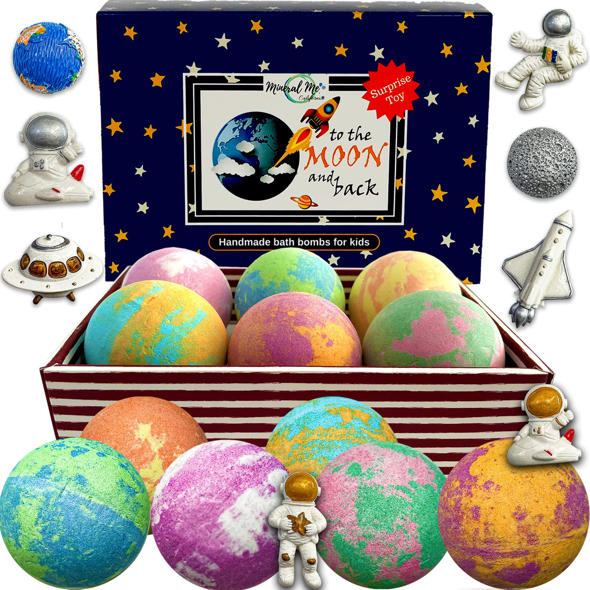 Mineral Me California Galaxy Bath Bombs assorted colours with 3D astronaut toys
