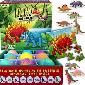 Mineral Me California Kids Bath Bombs assorted colours with dinosaur toys