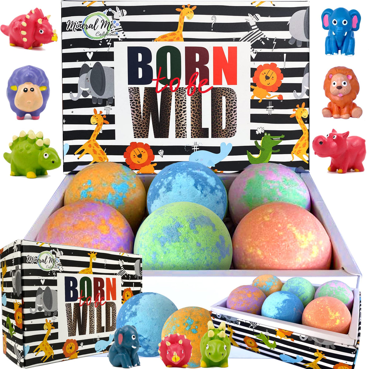 Mineral Me California Kids Bath Bombs colourful set with toys