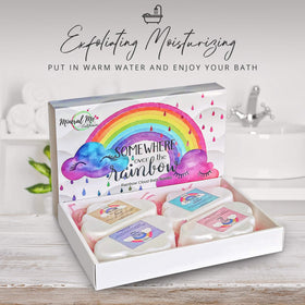 Mineral Me California Rainbow Cloud Bath Bombs being dropped into water