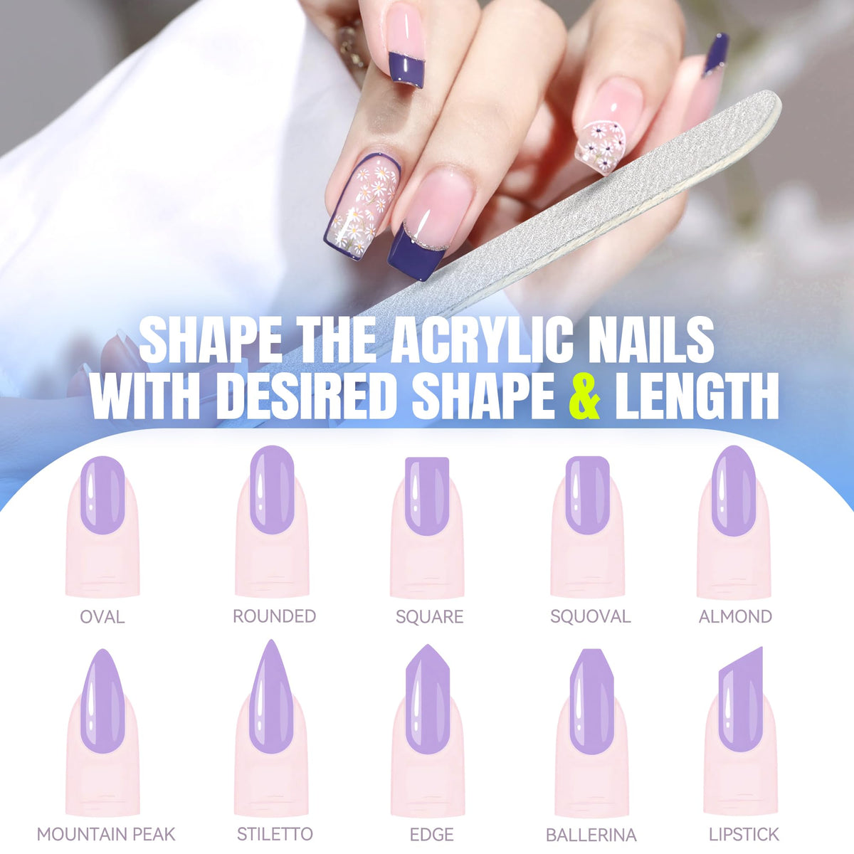 Mini manicure nail file in hand for easy handling