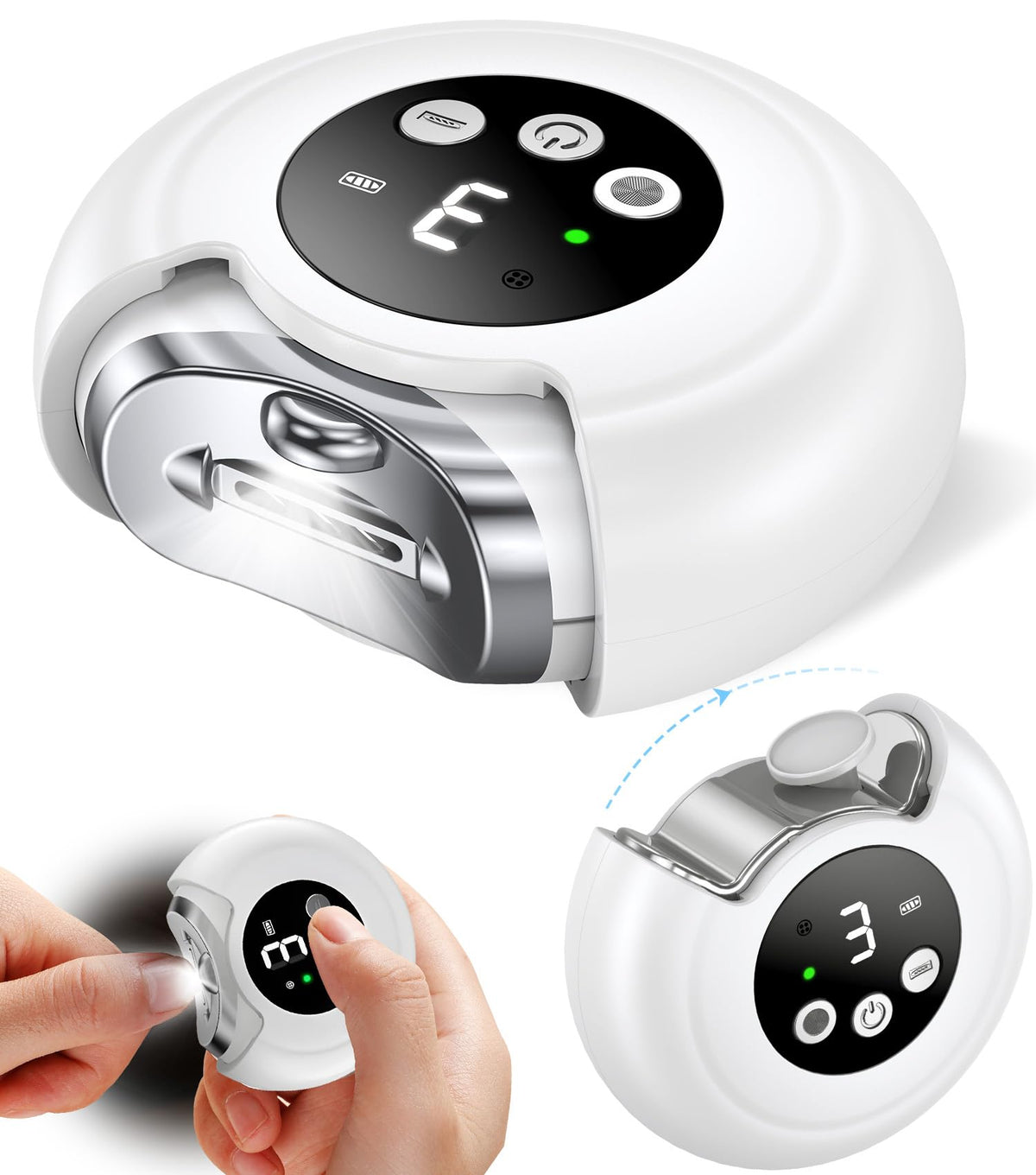 MINISO 3-in-1 Electric Nail Clipper front view with LED light