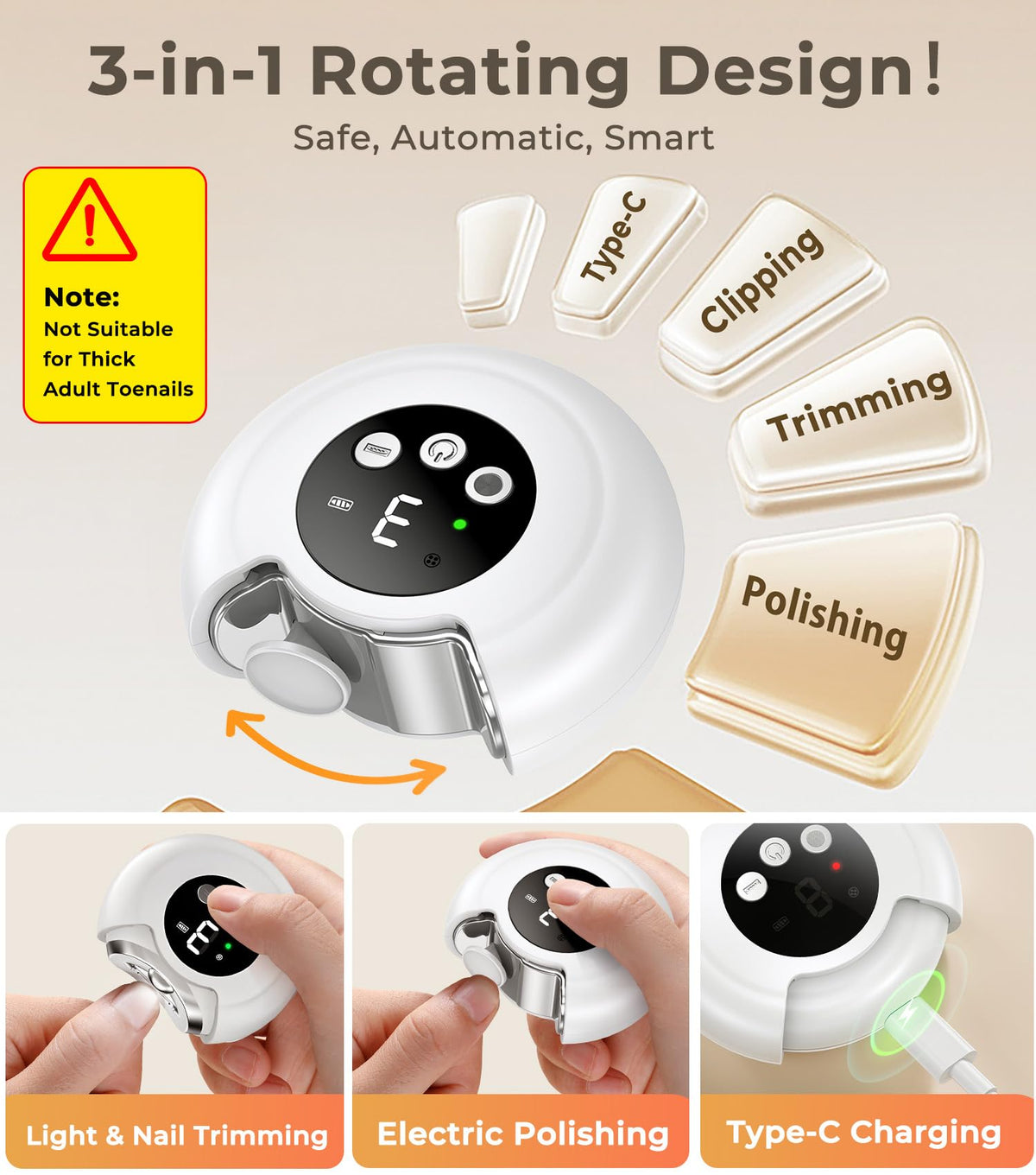 MINISO Electric Nail Clipper side view showing charging port