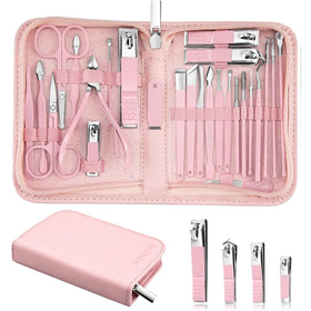 MINKINH 26-Piece Manicure Set in pink PU leather case open view