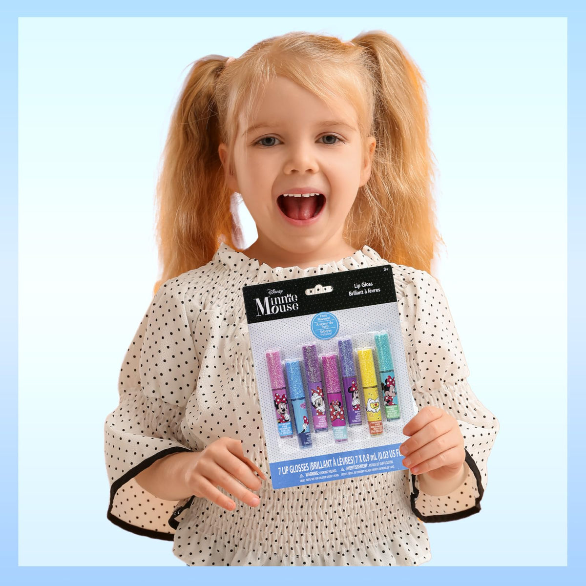 Minnie Mouse Lip Gloss Set showing grape and strawberry flavours