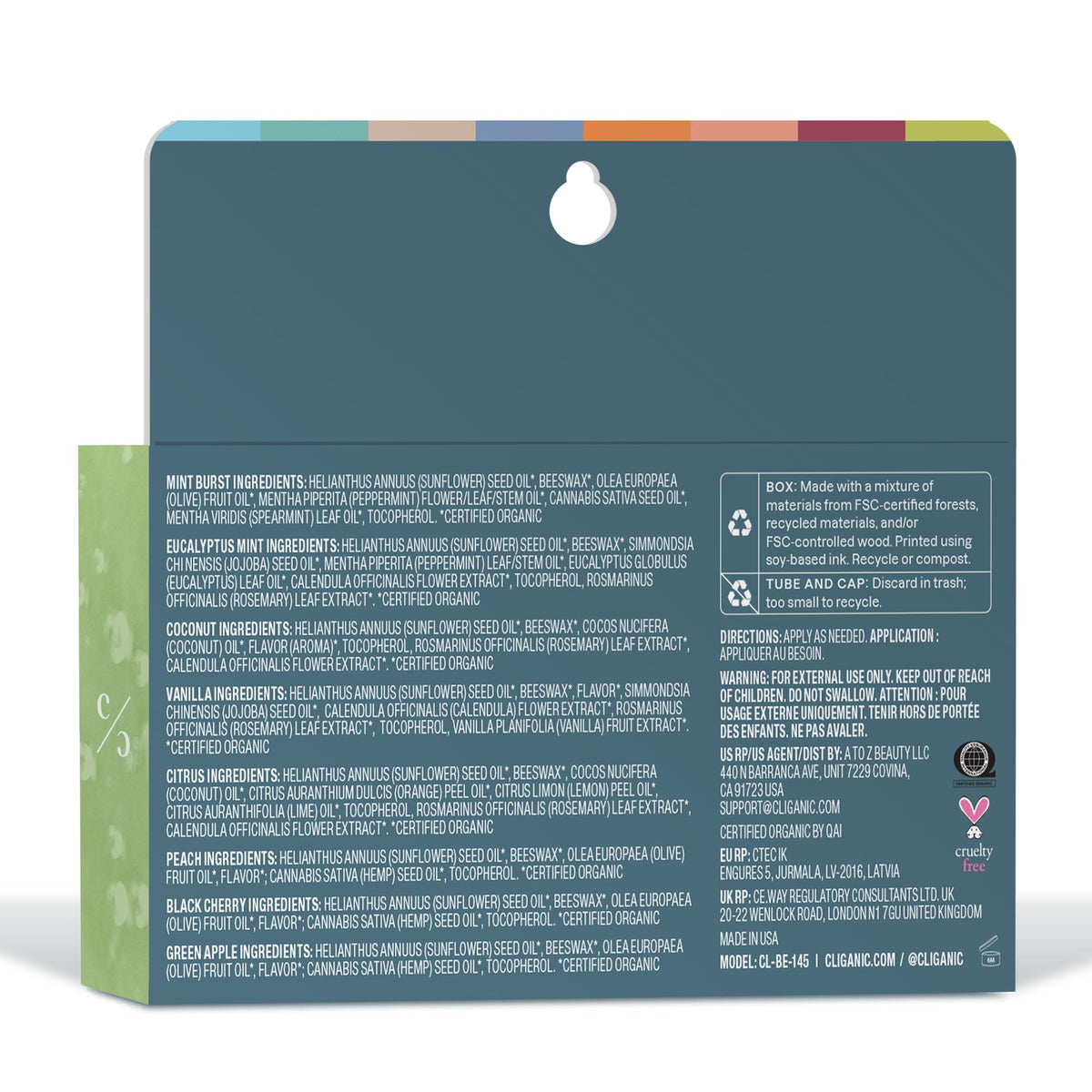 Mint Burst flavour of Cliganic Organic Lip Balm, front view