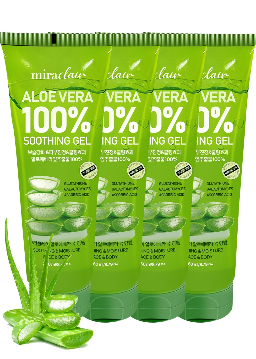 MIRACLAIR Aloe Vera Gel 100% Pure 4 Pack front view