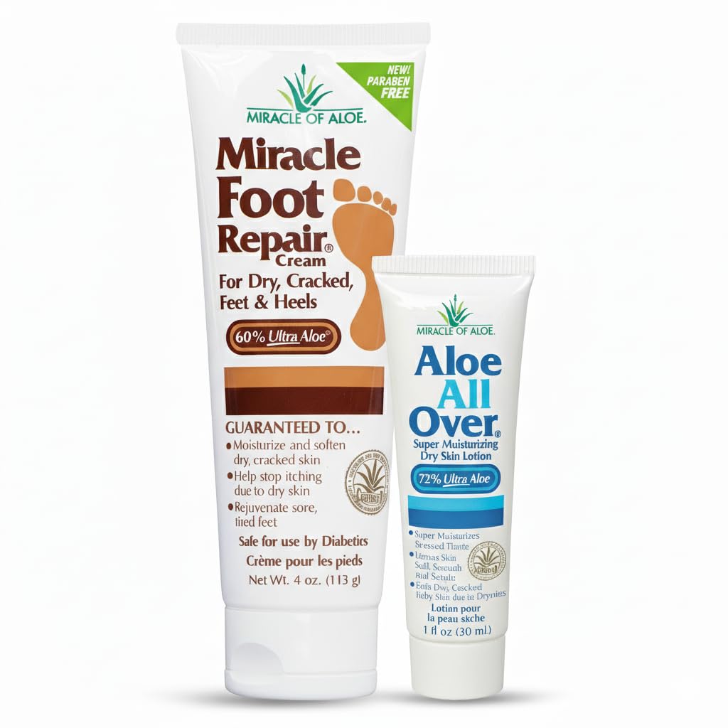 Miracle of Aloe Aloe Vera Lotion 1 Oz and Foot Repair Cream 4 Oz front view