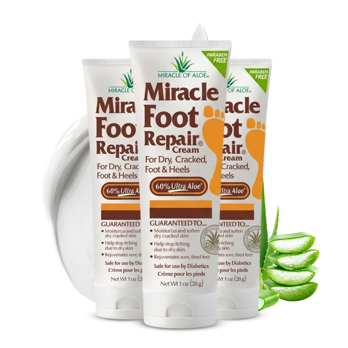 Miracle of Aloe Foot Repair Cream 3 pack front view