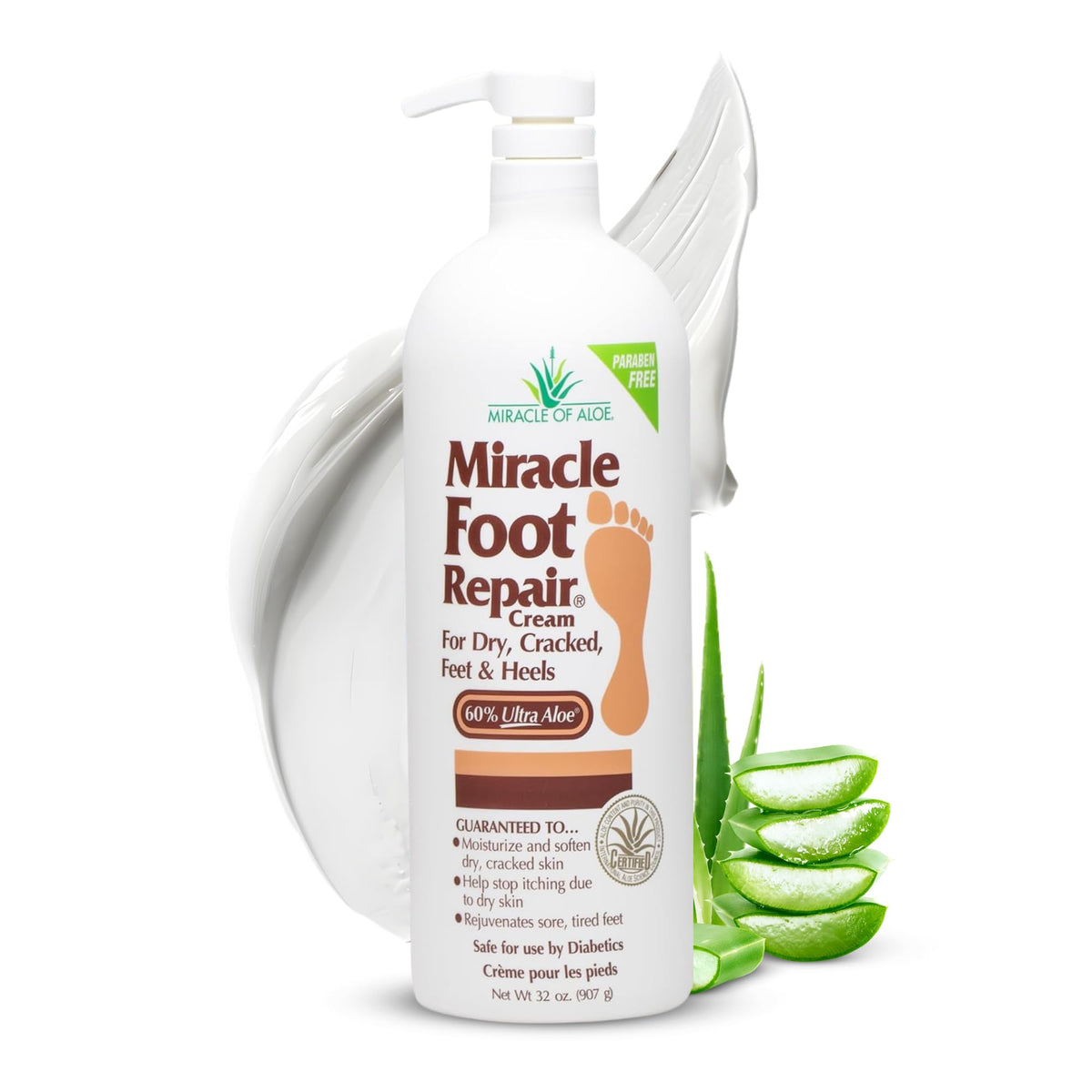 Miracle of Aloe Foot Repair Cream 32 Oz front view with packaging