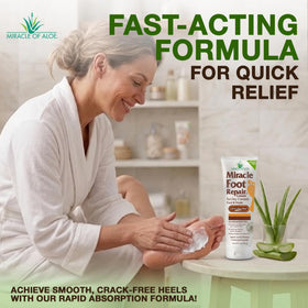 Miracle of Aloe Foot Repair Cream in a bathroom setting