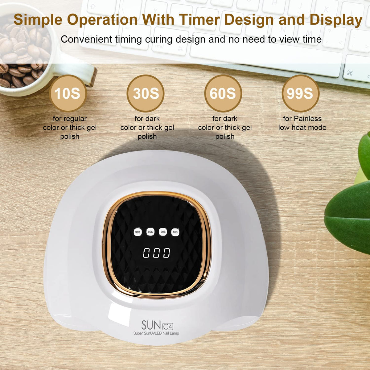 MIRAGE LAYON UV Nail Lamp side view showing timer settings