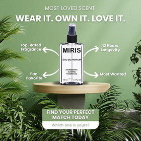 MIRIS Eau de Parfum 100ml bottle with travel size context