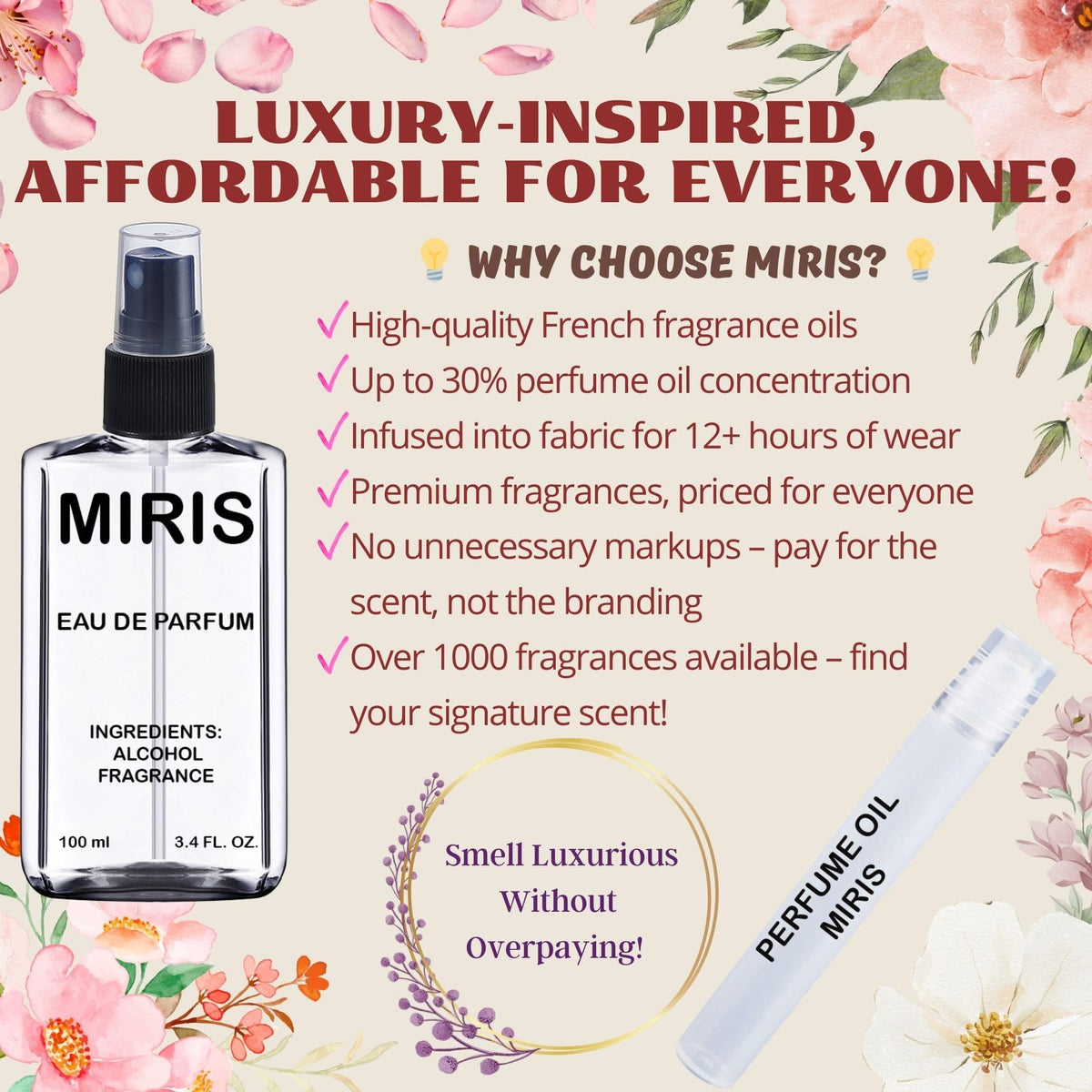 MIRIS Eau de Parfum 3.4 Fl Oz bottle side view