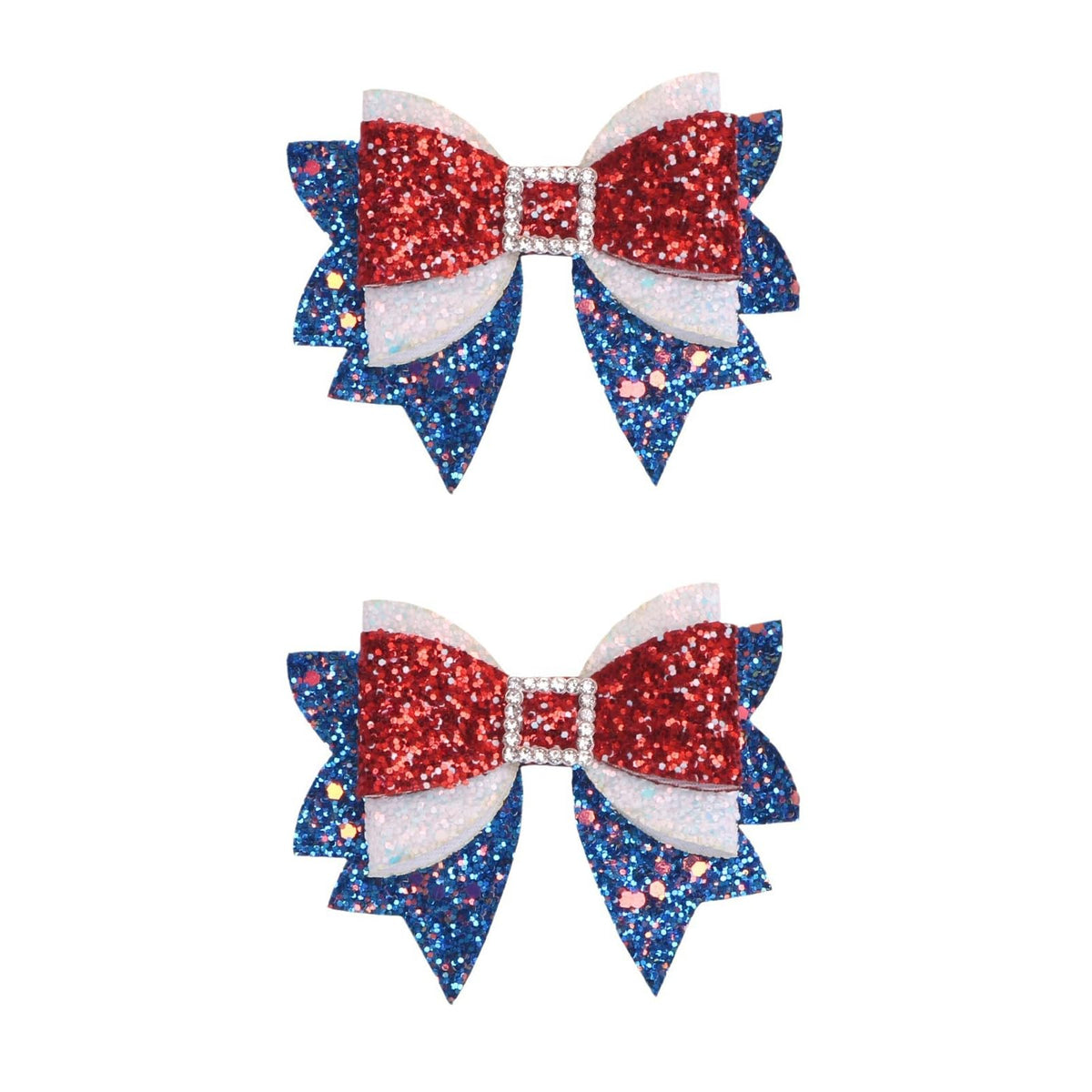 Miroksh 4th of July Glitter Hair Bow Clip front view with red, white, and blue sequins