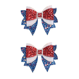 Miroksh 4th of July Glitter Hair Bow Clip front view with red, white, and blue sequins