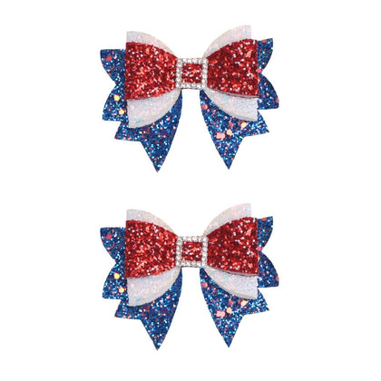 Miroksh 4th of July Glitter Hair Bow Clip front view with red, white, and blue sequins